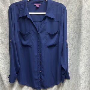 Beverly‎ Drive Navy Blue Notched Collar Button Down Shirt